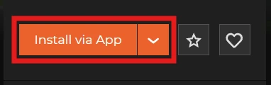 O botão Install via App da página do modpack, destacado.