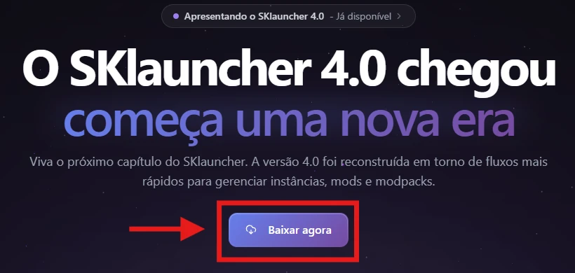 A página oficial do SKLauncher 4.0, com o botão Baixar agora destacado.