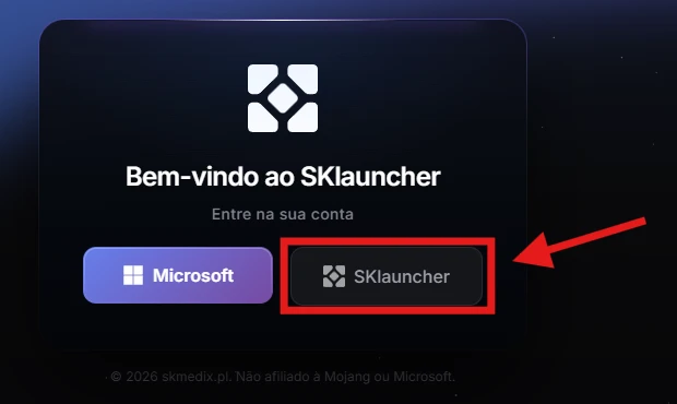 A tela de entrada do SKLauncher, com o botão SKlauncher destacado.